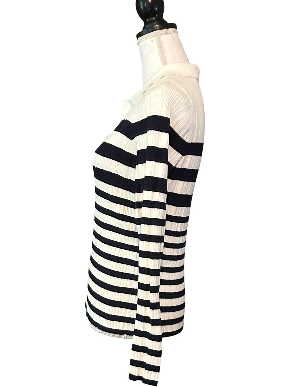 WHBM Ribbed Collar Pullover Sweater SZ Medium in Julia Stripe Ecru - Picture 5 of 9
